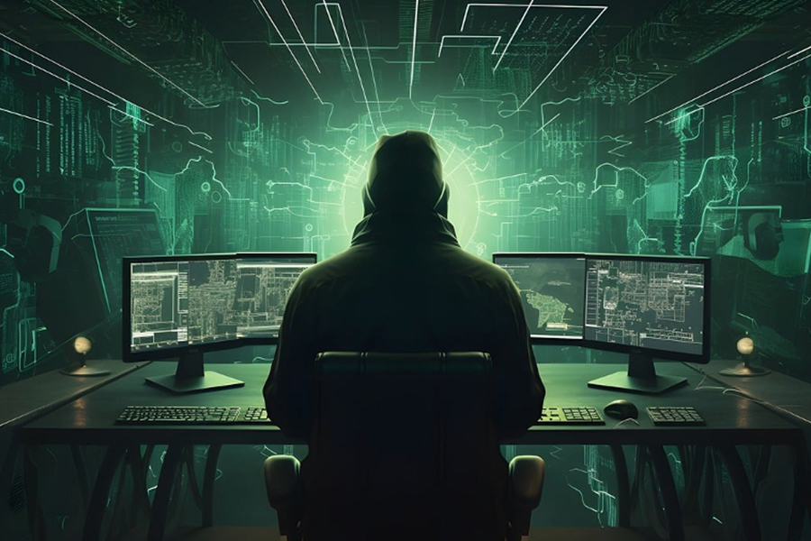 A 3D image of a hacker at work